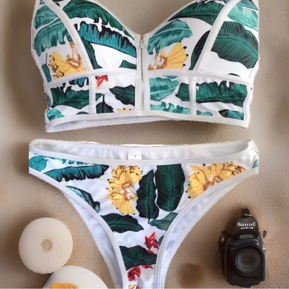 Tropical matching two piece bikini swimsuit set. Padded & zipper top NWOT⚡️SALE - Picture 12 of 12
